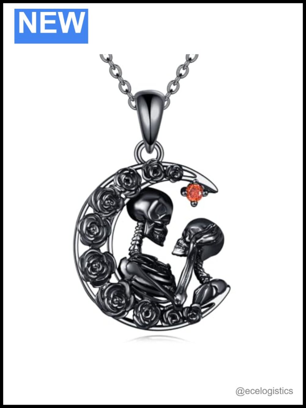 925 Sterling Silver Skull Couple Pendant Necklace Gothic Unisex Jewelry Gift